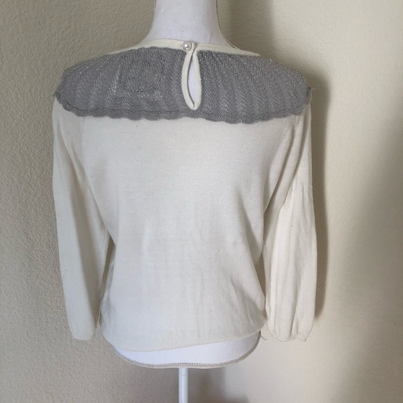 Portrait of a Flower White Sweater w/ Silver Lace - Picture 2 of 9